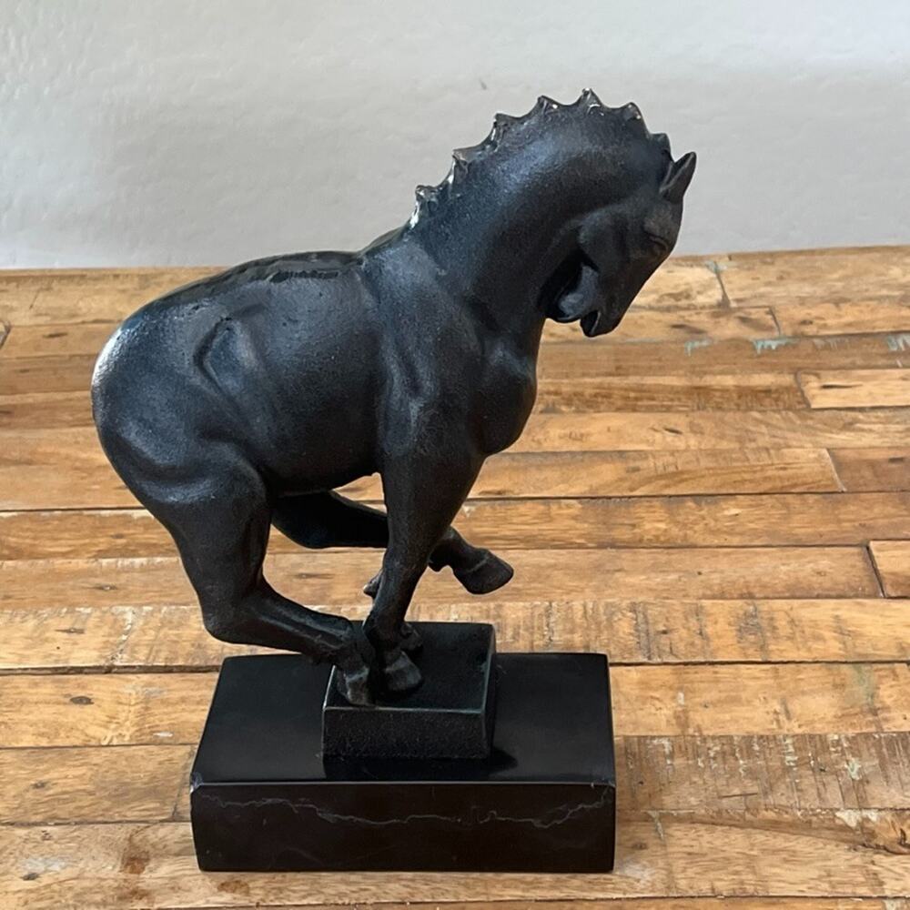 Bronze Sculpture of a Galloping Horse on a Marble Rectangular Base 10.5 in